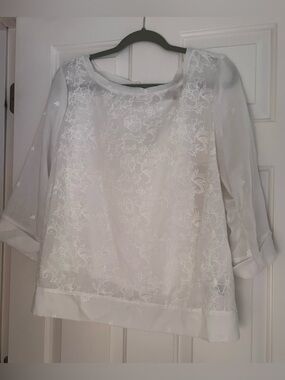 NWT Cynthia Rowley White Floral Lace Blouse, Cami with Overlay XL